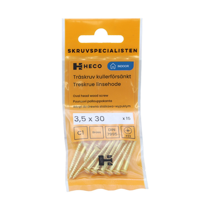 Träskruv Mässing TKFX 3,5 x 30 mm 15-pack Heco